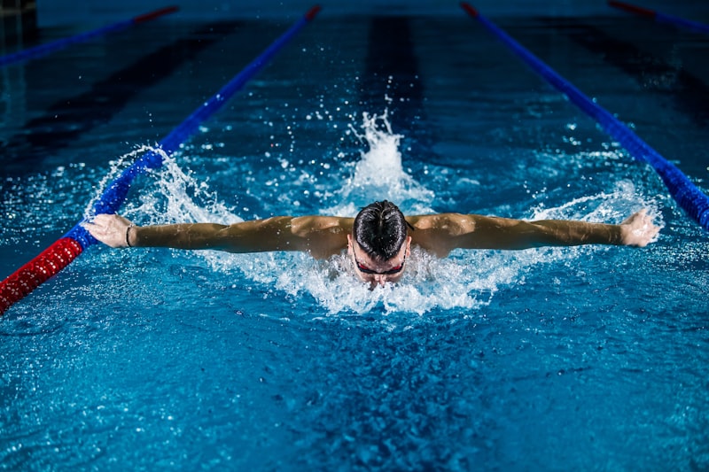 Energy efficient LED illuminated pool at night